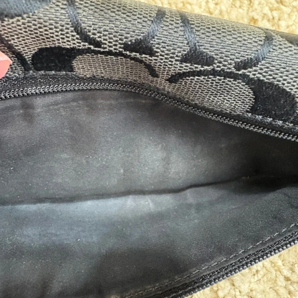 COACH Black Signature C Monogram‎ Leather Trim Trifold Wallet
